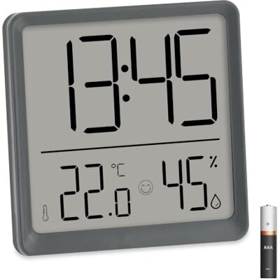 Ade Digitale Uhr mit Temperaturanzeige Bzimmeruhr mit Luftfeuchtigkeitsmesser perfekt als Baduhr, Küchenuhr, für Schlafzimmer mit Wecker und Snooze-Funktion mit Batterie grau Ade Digitale Uhr mit Temperaturanzeige Bzimmeruhr mit Luftfeuchtigkeitsmesser perfekt als Baduhr, Küchenuhr, für Schlafzimmer mit Wecker und Snooze-Funktion mit Batterie grau