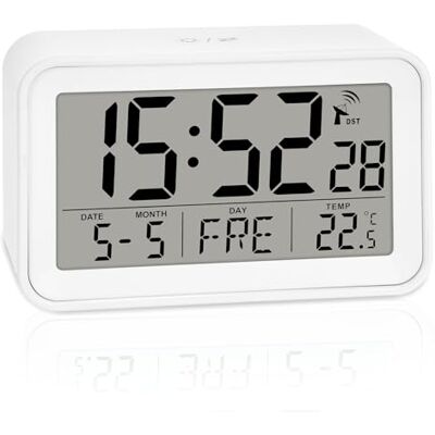 Ade Digitaler Funkwecker mit Licht Wecker mit Temperaturanzeige und Kalender kompakter Reisewecker hübsches matt weißes Gehäuse mit Batterie Ade Digitaler Funkwecker mit Licht Wecker mit Temperaturanzeige und Kalender kompakter Reisewecker hübsches matt weißes Gehäuse mit Batterie