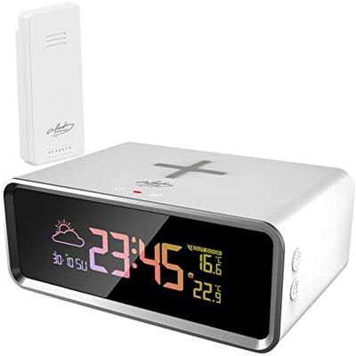 infactory Qi Ladestation: Funk-Wetterstation, Qi-kompatibles Ladegerät & Wecker, Sensor, 10 W (induktives Ladegerät, Charger, S6) infactory Qi Ladestation: Funk-Wetterstation, Qi-kompatibles Ladegerät & Wecker, Sensor, 10 W (induktives Ladegerät, Charger, S6)