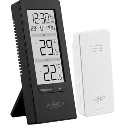 infactory Funkthermometer: Digitale Temperaturstation, Innen-/Außenthermometer, Funkuhr, schwarz (Funk Aussenthermometer, Funk-Thermometer mit Außensensor, Uhr) infactory Funkthermometer: Digitale Temperaturstation, Innen-/Außenthermometer, Funkuhr, schwarz (Funk Aussenthermometer, Funk-Thermometer mit Außensensor, Uhr)
