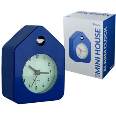 FISURA Mini-Wecker, blaues Haus, analog, ohne Ticken, Originalwecker, Kleiner Wecker, 9,7 cm x 7,3 cm x 4,5 cm, 1 AA-Batterie, Blau FISURA Mini-Wecker, blaues Haus, analog, ohne Ticken, Originalwecker, Kleiner Wecker, 9,7 cm x 7,3 cm x 4,5 cm, 1 AA-Batterie, Blau