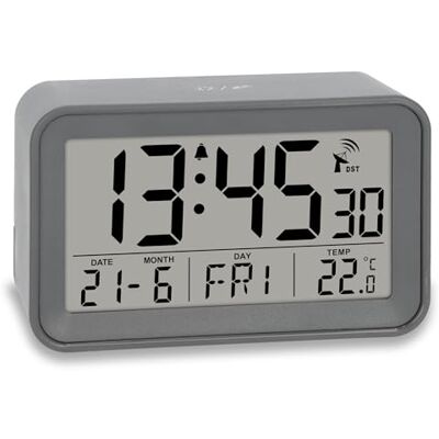 Ade Digitaler Funkwecker mit Licht Wecker mit Temperaturanzeige und Kalender kompakter Reisewecker hübsches matt graues Gehäuse mit Batterie Ade Digitaler Funkwecker mit Licht Wecker mit Temperaturanzeige und Kalender kompakter Reisewecker hübsches matt graues Gehäuse mit Batterie