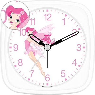 Eurotime Wecker für Mädchen mit Fee turnend, Weiß, Kinderwecker, Kunststoffgehäuse und Kunststoffglas, geräuscharmer Wecker, kein Ticken, mit Licht und Weckwiederholung, 27032-00 Eurotime Wecker für Mädchen mit Fee turnend, Weiß, Kinderwecker, Kunststoffgehäuse und Kunststoffglas, geräuscharmer Wecker, kein Ticken, mit Licht und Weckwiederholung, 27032-00