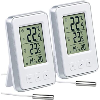 Pearl Wetterstation: 2er-Set Digitale Innen- und Außen-Thermometer mit Uhrzeit, LCD-Display (innen und Aussenthermometer, Thermometer mit Kabel, Uhr) Pearl Wetterstation: 2er-Set Digitale Innen- und Außen-Thermometer mit Uhrzeit, LCD-Display (innen und Aussenthermometer, Thermometer mit Kabel, Uhr)