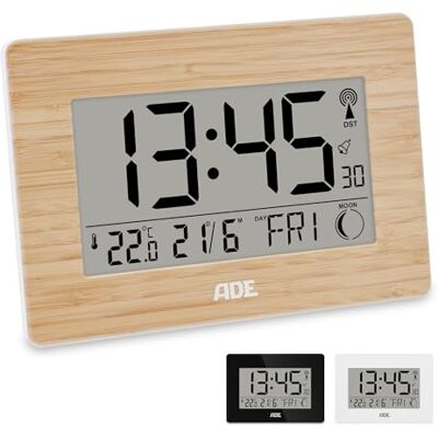 Ade Großer Funkwecker digital mit XXL-Ziffern Tischuhr mit Kalender und Wochentag Digitale Uhr mit Temperaturanzeige Funkuhr digital mit Batterie Gehäuse mit echtem Bambus Ade Großer Funkwecker digital mit XXL-Ziffern Tischuhr mit Kalender und Wochentag Digitale Uhr mit Temperaturanzeige Funkuhr digital mit Batterie Gehäuse mit echtem Bambus