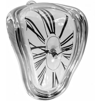Relaxdays Tischuhr, Salvador Dali, für Tisch- & Regalkanten, Silber gebogenes Design, batteriebetrieben, Regaluhr Relaxdays Tischuhr, Salvador Dali, für Tisch- & Regalkanten, Silber gebogenes Design, batteriebetrieben, Regaluhr