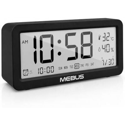 Mebus Wecker Digital mit 3 Weckzeiten & großem Display Snooze, Kalender Alarm für Werktage, Wochenende oder beides Temperatur, Hygrometer Nachttischwecker ohne Ticken, Tischuhr, Uhr schwarz Mebus Wecker Digital mit 3 Weckzeiten & großem Display Snooze, Kalender Alarm für Werktage, Wochenende oder beides Temperatur, Hygrometer Nachttischwecker ohne Ticken, Tischuhr, Uhr schwarz