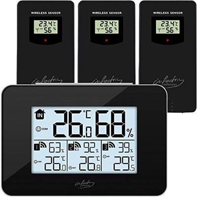 infactory Wetterstation 3 Sensoren: Funk-Wetterstation mit 3 Funksensoren für innen & außen, LCD-Display (mehrere Sensoren, Thermometer mit Mehreren, Uhr) infactory Wetterstation 3 Sensoren: Funk-Wetterstation mit 3 Funksensoren für innen & außen, LCD-Display (mehrere Sensoren, Thermometer mit Mehreren, Uhr)