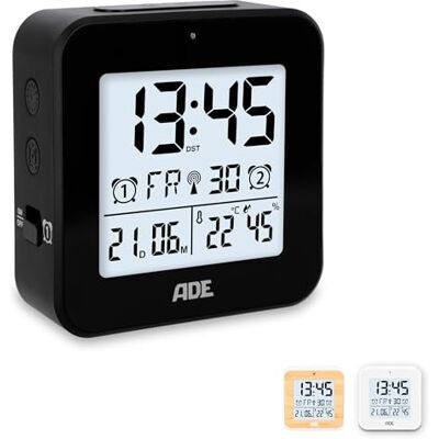 Ade Funkwecker digital mit Batterie 2 Weckzeiten Temperaturanzeige Luftfeuchtigkeit Reisewecker Funkuhr mit DCF Zeitsignal Schlummerfunktion schwarz Ade Funkwecker digital mit Batterie 2 Weckzeiten Temperaturanzeige Luftfeuchtigkeit Reisewecker Funkuhr mit DCF Zeitsignal Schlummerfunktion schwarz