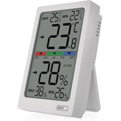 Emos Digitaler Thermometer und Hygrometer für Innenbereich, Batteriebetrieb Innenthermometer mit Temperatur- und Luftfeuchtigkeit-Trend, Komfortanzeige, Ständer, batteriebetrieben (2x AAA), weiß Emos Digitaler Thermometer und Hygrometer für Innenbereich, Batteriebetrieb Innenthermometer mit Temperatur- und Luftfeuchtigkeit-Trend, Komfortanzeige, Ständer, batteriebetrieben (2x AAA), weiß