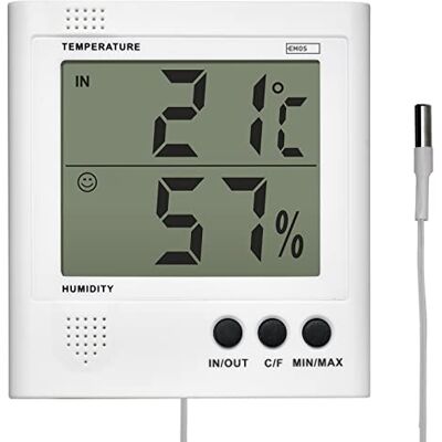 Emos Digitales Thermometer und Hygrometer, Aussenthermometer/Innenthermometer mit 2m Kabelsensor, batteriebetrieben, Weiß Emos Digitales Thermometer und Hygrometer, Aussenthermometer/Innenthermometer mit 2m Kabelsensor, batteriebetrieben, Weiß