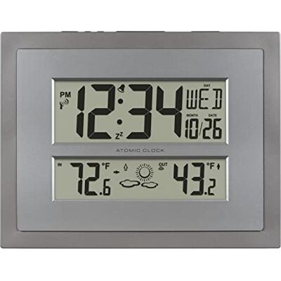 La Crosse Technology 512-85937-INT Atomic Digital Wanduhr mit Temperatur & Vorhersage in grau/Silber La Crosse Technology 512-85937-INT Atomic Digital Wanduhr mit Temperatur & Vorhersage in grau/Silber