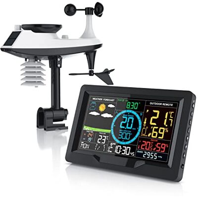 Brandson Wetterstation Funk mit Außensensor, Wetter Center 5 in 1 Funkwetterstation mit Wettervorhersage DCF Thermometer Hygrometer Luftdruck Regenmesser Windmesser Brandson Wetterstation Funk mit Außensensor, Wetter Center 5 in 1 Funkwetterstation mit Wettervorhersage DCF Thermometer Hygrometer Luftdruck Regenmesser Windmesser