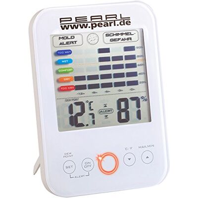 Pearl Schimmelalarm: Digital-Hygrometer/Thermometer mit Schimmel-Alarm und LCD-Display (Schimmelmessgerät, Hygrometer mit Schimmelalarm, Test) Pearl Schimmelalarm: Digital-Hygrometer/Thermometer mit Schimmel-Alarm und LCD-Display (Schimmelmessgerät, Hygrometer mit Schimmelalarm, Test)