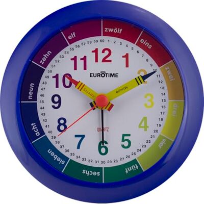 Eurotime -Kinder-Lernwecker 22151-08 mit Lernzifferblatt, Kunststoffgehäuse und Kunststoffabdeckung, Gehäuse Blau mit Buntem Zifferblatt und Weckalarm, Zeigersatz bunt Eurotime -Kinder-Lernwecker 22151-08 mit Lernzifferblatt, Kunststoffgehäuse und Kunststoffabdeckung, Gehäuse Blau mit Buntem Zifferblatt und Weckalarm, Zeigersatz bunt