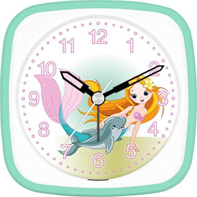 Eurotime Wecker für Mädchen mit Meerjungfrau Delphin, Mint Weiß, Kinderwecker, Kunststoffgehäuse und Kunststoffglas, geräuscharmer Wecker, kein Ticken, mit Licht und Weckwiederholung, 27035-04 Eurotime Wecker für Mädchen mit Meerjungfrau Delphin, Mint Weiß, Kinderwecker, Kunststoffgehäuse und Kunststoffglas, geräuscharmer Wecker, kein Ticken, mit Licht und Weckwiederholung, 27035-04