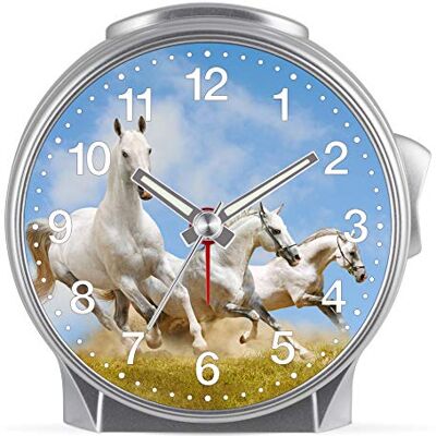 Eurotime Kinder Wecker für Mädchen mit Pferde-Motiv, Kunststoffgehäuse und Kunststoffglas, geräuscharmer Wecker, kein Ticken, mit Licht und Weckwiederholung, 29614-07 Eurotime Kinder Wecker für Mädchen mit Pferde-Motiv, Kunststoffgehäuse und Kunststoffglas, geräuscharmer Wecker, kein Ticken, mit Licht und Weckwiederholung, 29614-07