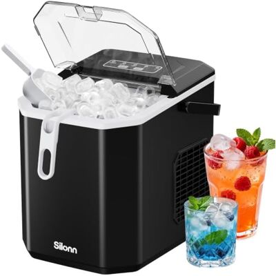 Silonn Eiswürfelmaschine mit Griff-Eiswürfelkorb – Tragbar & Selbstreinigend, Mini Ice Maker 9 Eiswürfel/6 Min. 12 KG/Tag, Eiswürfel einfach entnehmen und überall nutzen Silonn Eiswürfelmaschine mit Griff-Eiswürfelkorb – Tragbar & Selbstreinigend, Mini Ice Maker 9 Eiswürfel/6 Min. 12 KG/Tag, Eiswürfel einfach entnehmen und überall nutzen