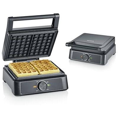 Severin Waffeleisen belgische Waffel, quadratische Waffeln, Keramikbeschichtung mit PFAS-freier Beschichtung, mit Kontrollleuchte, praktische Kabelaufwicklung, 1.600 Watt, schwarz-Edelstahl, WA 2130 Severin Waffeleisen belgische Waffel, quadratische Waffeln, Keramikbeschichtung mit PFAS-freier Beschichtung, mit Kontrollleuchte, praktische Kabelaufwicklung, 1.600 Watt, schwarz-Edelstahl, WA 2130