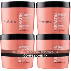 Vitalcare Keratin – Stärkende Haarmaske, für brüchiges und strapaziertes Haar, mit Keratin und Arginin, für kräftigeres und weicheres Haar, 4 x 500 ml Vitalcare Keratin – Stärkende Haarmaske, für brüchiges und strapaziertes Haar, mit Keratin und Arginin, für kräftigeres und weicheres Haar, 4 x 500 ml