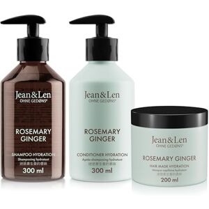 Jean & Len Haarpflege Set Rosemary & Ginger für trockenes und glanzloses Haar, Feuchtigkeit Shampoo, Conditioner und Haarkur im Set, würziger Duft, ohne Parabene & Silikone, 2 x 300 ml + 1 x 200 ml Jean & Len Haarpflege Set Rosemary & Ginger für trockenes und glanzloses Haar, Feuchtigkeit Shampoo, Conditioner und Haarkur im Set, würziger Duft, ohne Parabene & Silikone, 2 x 300 ml + 1 x 200 ml