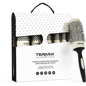 Termix Packung mit weichen Rundbürsten Evolution – ionisierte Fasern, rautenförmige Perforation für schnelles Trocknen, ergonomischer und rutschfester Griff, 5 Größen für feines und empfindliches Haar Termix Packung mit weichen Rundbürsten Evolution – ionisierte Fasern, rautenförmige Perforation für schnelles Trocknen, ergonomischer und rutschfester Griff, 5 Größen für feines und empfindliches Haar
