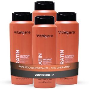 Vitalcare Keratin stärkendes Shampoo, reinigt sanft sprödes und strapaziertes Haar, mit Keratin und Arginin, 4 x 500 ml Vitalcare Keratin stärkendes Shampoo, reinigt sanft sprödes und strapaziertes Haar, mit Keratin und Arginin, 4 x 500 ml