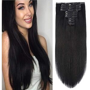 FAAAL Clip-in-Echthaar-Haarverlängerung, voller Kopf, 10 Stück, 22 Clips, 200 g, Nr. 1 Jet Black (Tiefschwarz), doppelt genähte Tressen, brasilianisches Remy-Echthaar, dick, glatt, seidig, 56 cm FAAAL Clip-in-Echthaar-Haarverlängerung, voller Kopf, 10 Stück, 22 Clips, 200 g, Nr. 1 Jet Black (Tiefschwarz), doppelt genähte Tressen, brasilianisches Remy-Echthaar, dick, glatt, seidig, 56 cm