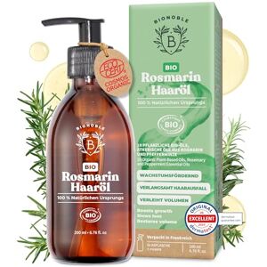 BIONOBLE Rosmarinöl Haare Bio Fördert Haarwachstum, Verlangsamt Haarausfall, Kopfhaut Öl Hair Oil mit Rosmarin Öl und Rizinusöl Rosemary Oil for Hair Growth Glasflasche mit Pumpe 200ml BIONOBLE Rosmarinöl Haare Bio Fördert Haarwachstum, Verlangsamt Haarausfall, Kopfhaut Öl Hair Oil mit Rosmarin Öl und Rizinusöl Rosemary Oil for Hair Growth Glasflasche mit Pumpe 200ml