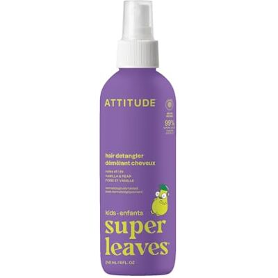ATTITUDE Rinse-free Hair Detangler Spray for Kids, EWG Verified Leave In Product, Plant- and Mineral-Based Ingredients, Vegan, Vanilla and Pear, 240 mL ATTITUDE Rinse-free Hair Detangler Spray for Kids, EWG Verified Leave In Product, Plant- and Mineral-Based Ingredients, Vegan, Vanilla and Pear, 240 mL