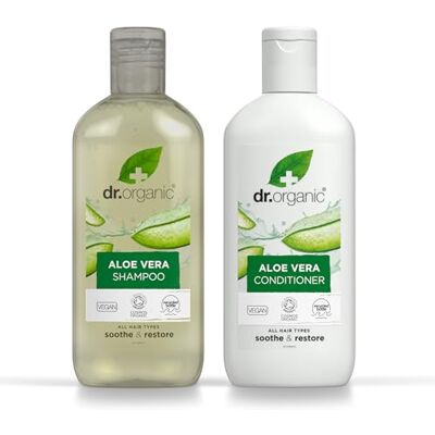 Dr.Organic Dr Organic Aloe Vera Shampoo & Conditioner Set mit Reisetasche, beruhigend, für alle Haartypen, natürlich, vegan, tierversuchsfrei, biologisch, 265 ml Dr.Organic Dr Organic Aloe Vera Shampoo & Conditioner Set mit Reisetasche, beruhigend, für alle Haartypen, natürlich, vegan, tierversuchsfrei, biologisch, 265 ml
