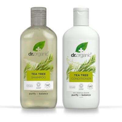 Dr.Organic Dr Organic Teebaum Shampoo – Natürliches Haar-Shampoo und Conditioner-Set für Frauen und Männer für fettige Haarwurzeln und Kopfhaut, sulfatfrei, reinigend, vegan, biologisch, 265 ml x 2 Dr.Organic Dr Organic Teebaum Shampoo – Natürliches Haar-Shampoo und Conditioner-Set für Frauen und Männer für fettige Haarwurzeln und Kopfhaut, sulfatfrei, reinigend, vegan, biologisch, 265 ml x 2