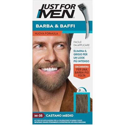 Just for men Bart & Schnurrbart, Farbe für Herren mit Keratin, für einen dichteren Bart, Färbung ohne Ammoniak, entfernt graues Haar, mit Applikatorkamm, Farbe Mittelbraun, M35 Just for men Bart & Schnurrbart, Farbe für Herren mit Keratin, für einen dichteren Bart, Färbung ohne Ammoniak, entfernt graues Haar, mit Applikatorkamm, Farbe Mittelbraun, M35