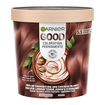 Garnier Permanente Haarfarbe – ohne Ammoniak – 90% natürliche Inhaltsstoffe – Sheabutter – 100% Abdeckung für weißes Haar – GOOD Hellbraun Mahagoni Griotte 5,5 Garnier Permanente Haarfarbe – ohne Ammoniak – 90% natürliche Inhaltsstoffe – Sheabutter – 100% Abdeckung für weißes Haar – GOOD Hellbraun Mahagoni Griotte 5,5