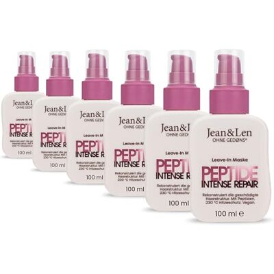 Jean & Len Leave-In Haarmaske Peptide Bond Repair Set, für strapaziertes & geschädigtes Haar, rekonstruiert & repariert Haarschäden, glättet Haarstruktur, Hitzeschutz bis 230 °C, vegan, 6 x 100 ml Jean & Len Leave-In Haarmaske Peptide Bond Repair Set, für strapaziertes & geschädigtes Haar, rekonstruiert & repariert Haarschäden, glättet Haarstruktur, Hitzeschutz bis 230 °C, vegan, 6 x 100 ml