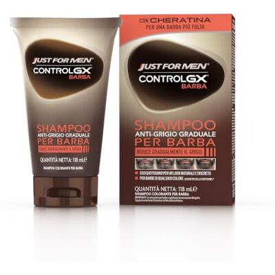 Just for men Control GX Shampoo Per Barba, Anti-Grigio Graduale Uomo, Riduce Gradualmente il grigio, Per Un Look Naturale e discreto, 118 ml Just for men Control GX Shampoo Per Barba, Anti-Grigio Graduale Uomo, Riduce Gradualmente il grigio, Per Un Look Naturale e discreto, 118 ml