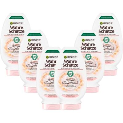 Garnier Wahre Schätze Beruhigende Spülung Sanfte Hafermilch, entwirrt und spendet Feuchtigkeit, für empfindliches Haar und sensible Kopfhaut, 200 ml (6er Pack) Garnier Wahre Schätze Beruhigende Spülung Sanfte Hafermilch, entwirrt und spendet Feuchtigkeit, für empfindliches Haar und sensible Kopfhaut, 200 ml (6er Pack)