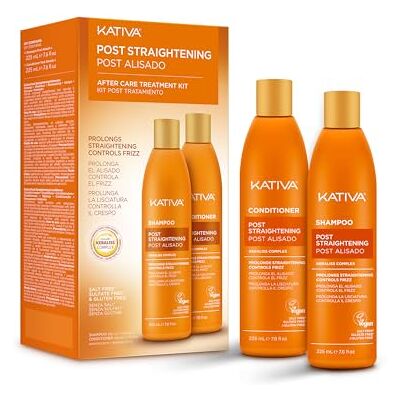 KATIVA Brasilianische After-Glättungs-Behandlung, Shampoo und Conditioner, verlängert die Glättung um 50%, Antifrizz, 2 Stück, 225 ml, mit pflanzlichem Keratin und Hyaluronsäure KATIVA Brasilianische After-Glättungs-Behandlung, Shampoo und Conditioner, verlängert die Glättung um 50%, Antifrizz, 2 Stück, 225 ml, mit pflanzlichem Keratin und Hyaluronsäure
