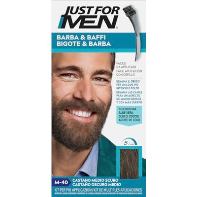 Just for men Barba & Baffi, Tinta Per Barba Uomo, Tintura Senza Ammoniaca, Elimina I Peli Grigi, Con Pettine Applicatore, Colore Castano Medio Scuro, M40 Just for men Barba & Baffi, Tinta Per Barba Uomo, Tintura Senza Ammoniaca, Elimina I Peli Grigi, Con Pettine Applicatore, Colore Castano Medio Scuro, M40