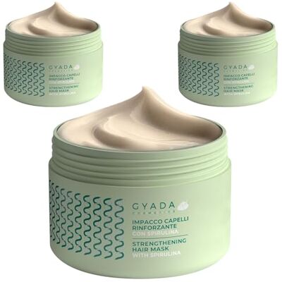 GYADA COSMETICS , Stärkende Haarpackung mit Spirulina, pflegend, gegen Haarausfall, wirkt Doppelspitzen, geeignet für brüchiges Haar, mit Hafer und Ginseng, 3 Stück x 250 ml GYADA COSMETICS , Stärkende Haarpackung mit Spirulina, pflegend, gegen Haarausfall, wirkt Doppelspitzen, geeignet für brüchiges Haar, mit Hafer und Ginseng, 3 Stück x 250 ml