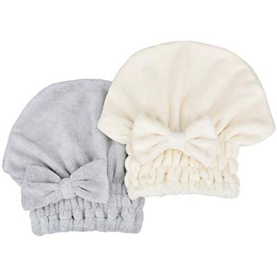 MAYOUTH Mikrofaser Handtuch Haare Super saugfähig 2 Stücke Kopfhandtuch Haarturban Haarhandtuch Schnelltrocknend Turban Geschenke für Damen & Mädchen Grau + Weiß MAYOUTH Mikrofaser Handtuch Haare Super saugfähig 2 Stücke Kopfhandtuch Haarturban Haarhandtuch Schnelltrocknend Turban Geschenke für Damen & Mädchen Grau + Weiß