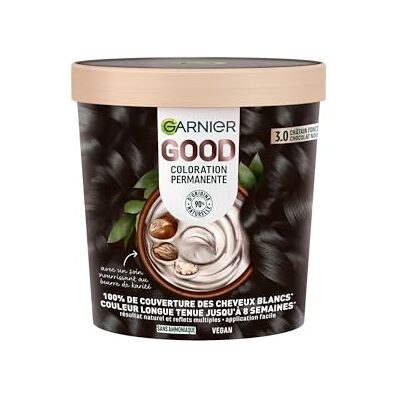 Garnier Permanente Haarfärbung – ohne Ammoniak – 90% Inhaltsstoffe natürlichen Ursprungs – vegane Formel – Sheabutter – 100% weiße Haarabdeckung – Dunkelbraun Schokoladenschwarz (3.0) – Good Garnier Permanente Haarfärbung – ohne Ammoniak – 90% Inhaltsstoffe natürlichen Ursprungs – vegane Formel – Sheabutter – 100% weiße Haarabdeckung – Dunkelbraun Schokoladenschwarz (3.0) – Good