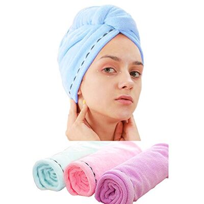 Laicky 3Stück Mikrofaser Handtuch Haare, Super Saugfähig, Schnell Trocknend Anti Frizz Haarturban für Nasse Frauenhaare, Sicherer Knop, Haarhandtücher für Lockiges, Langes, Dickes Haar (Grau Rosa Blau) Laicky 3Stück Mikrofaser Handtuch Haare, Super Saugfähig, Schnell Trocknend Anti Frizz Haarturban für Nasse Frauenhaare, Sicherer Knop, Haarhandtücher für Lockiges, Langes, Dickes Haar (Grau Rosa Blau)