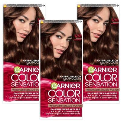Garnier Color Sensation Permanente Haarfarbe 5.35 Zimtbraun 100% Grauabdeckung 10 Wochen Farbergebnis Geschmeidigeres Haar voller Glanz Garnier Color Sensation Permanente Haarfarbe 5.35 Zimtbraun 100% Grauabdeckung 10 Wochen Farbergebnis Geschmeidigeres Haar voller Glanz