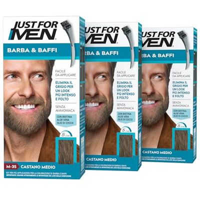Just for men Barba & Baffi, Tinta Per Barba Uomo, Tintura Senza Ammoniaca, Elimina I Peli Grigi, Con Pettine Applicatore, Colore Castano Medio, M35 (3 Pack) Just for men Barba & Baffi, Tinta Per Barba Uomo, Tintura Senza Ammoniaca, Elimina I Peli Grigi, Con Pettine Applicatore, Colore Castano Medio, M35 (3 Pack)