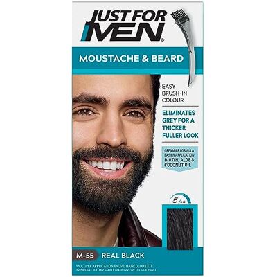 Just for men Bart & Schnurrbart Farbe Schwarz Beseitigt Graues Haar und sorgt für Dickeres und Volleres Aussehen, M55 Just for men Bart & Schnurrbart Farbe Schwarz Beseitigt Graues Haar und sorgt für Dickeres und Volleres Aussehen, M55