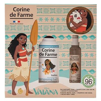 Corine de Farme Vaiana Set: Parfümiertes Wasser 150 ml + 2-in-1-Shampoo 300 ml + Mikrofasertuch – Kokosduft – 96% natürlich – Entwirrung – nährt trockenes Haar Corine de Farme Vaiana Set: Parfümiertes Wasser 150 ml + 2-in-1-Shampoo 300 ml + Mikrofasertuch – Kokosduft – 96% natürlich – Entwirrung – nährt trockenes Haar