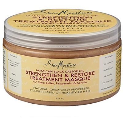 Shea Moisture SheaMoisture Jamaican Black Castor Oil Strengthen & Restore Treatment Masque, Sheabutter/Pfefferminze/Apfelessig, 355 ml Shea Moisture SheaMoisture Jamaican Black Castor Oil Strengthen & Restore Treatment Masque, Sheabutter/Pfefferminze/Apfelessig, 355 ml