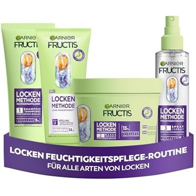 Garnier Fructis Garnier Feuchtigkeitsauffüllendes Haarpflege-Set für alle Arten von Locken mit Shampoo, Spülung, Haarmaske, Spray, Lockenpflege, mit Hyaluronsäure & Sheabutter, Fructis Lockenmethode, 4-teilig Garnier Fructis Garnier Feuchtigkeitsauffüllendes Haarpflege-Set für alle Arten von Locken mit Shampoo, Spülung, Haarmaske, Spray, Lockenpflege, mit Hyaluronsäure & Sheabutter, Fructis Lockenmethode, 4-teilig