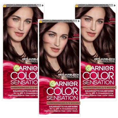 Garnier Color Sensation Permanente Haarfarbe 4.15 Kastanienbraun 100% Grauabdeckung 10 Wochen Farbergebnis Geschmeidigeres Haar voller Glanz Garnier Color Sensation Permanente Haarfarbe 4.15 Kastanienbraun 100% Grauabdeckung 10 Wochen Farbergebnis Geschmeidigeres Haar voller Glanz